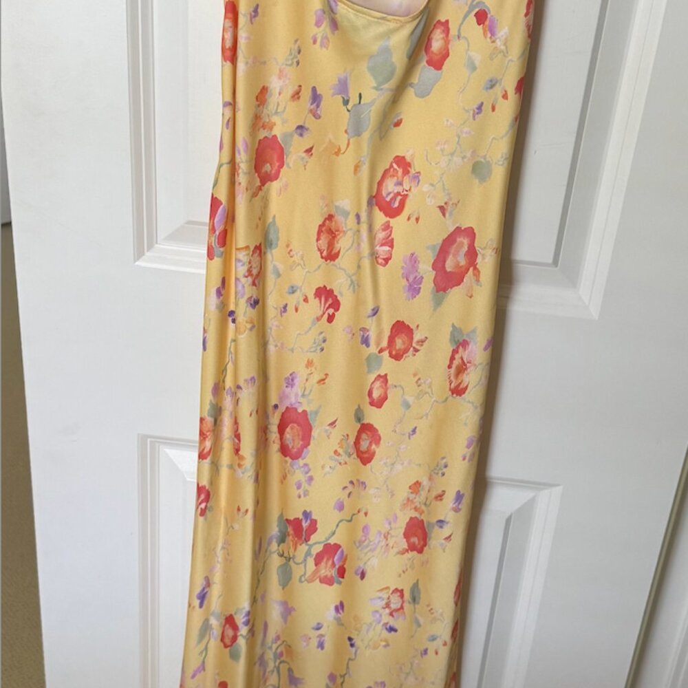 RIXO Yellow Floral Midi Dress with Pink Accents - Picture 2 of 5